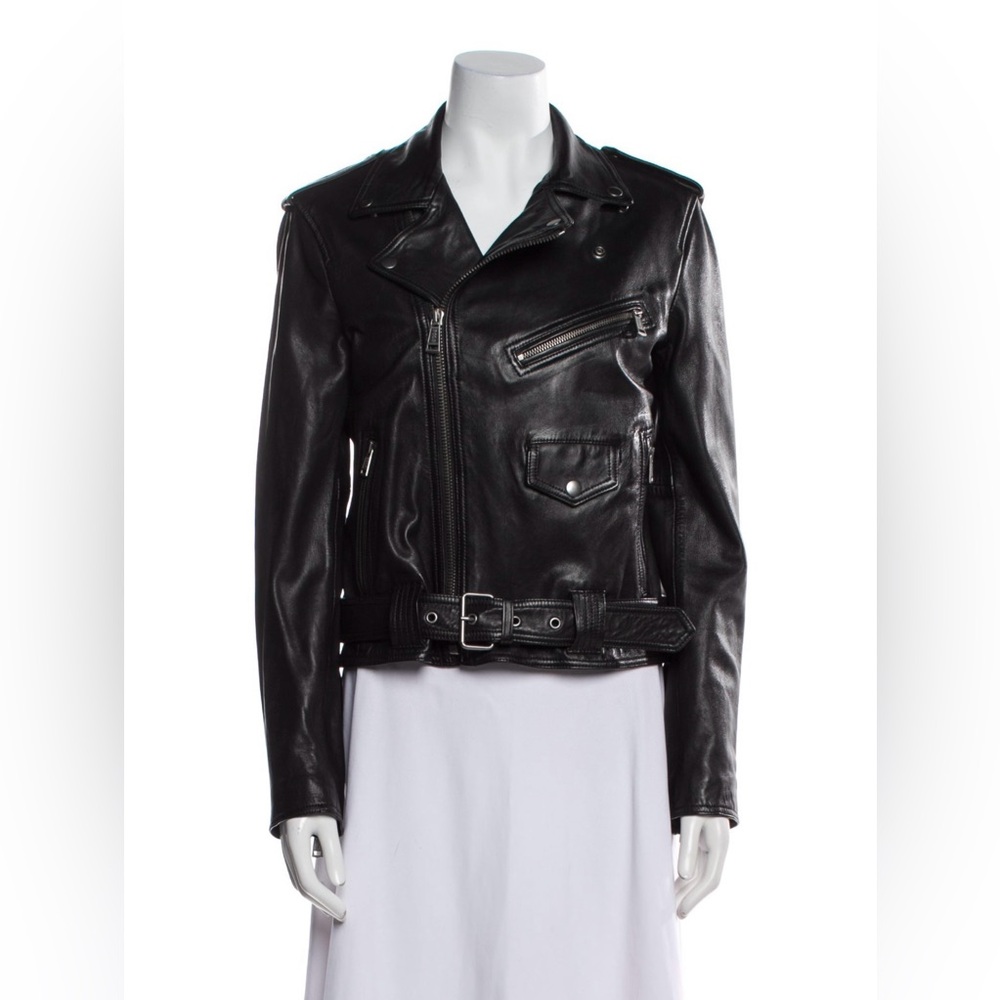 Polo Ralph Lauren Black Leather Biker Jacket - 100% Sheep Leather - size L - Picture 6 of 9